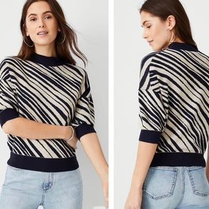 ANN TAYLOR Zebra Stripe Short Sleeve Sweater